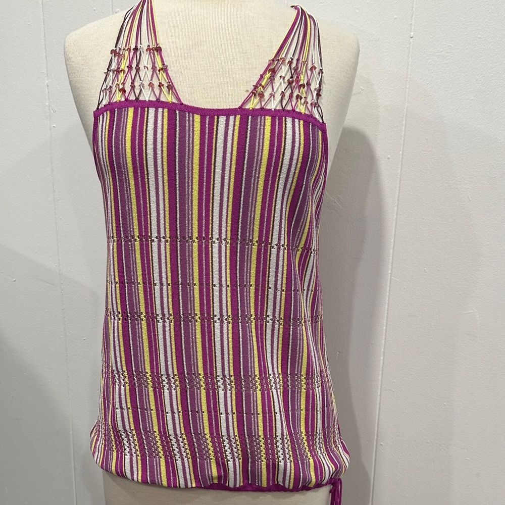 Nice Escada sweater top with yarn straps white yellow fuschia size 42